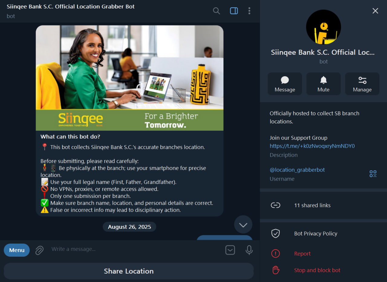 Siinqee Location Grabber Telegram Bot