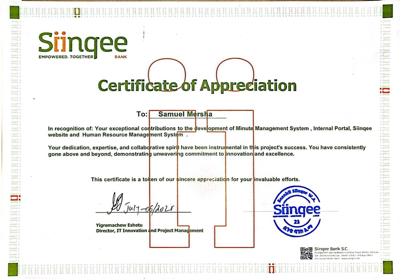 Certificate of Appreciation